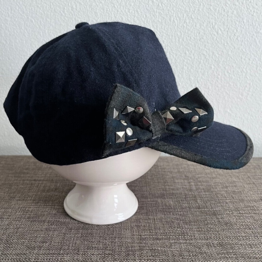 (NWT) August Accessories Women's Blue Baseball Hat W/Check Bow Accent - Picture 4 of 9